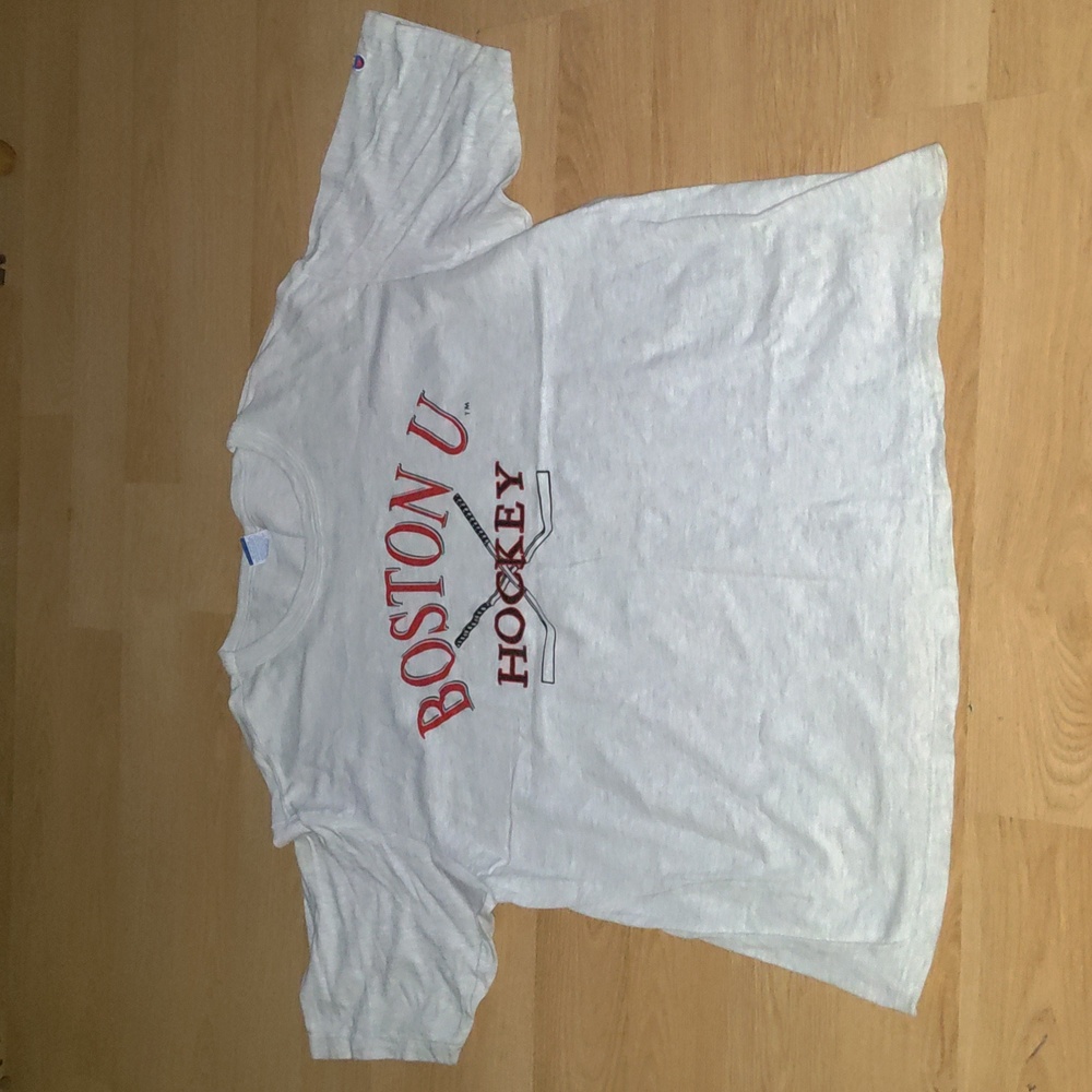 Vtg Champion Boston U Hockey Crewneck Short Sleeve T-shirt 2XL Made in USA